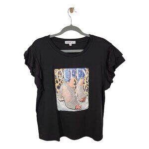 Love J Bling QUEEN‎ T-shirt with Ruffle Sleeves in Black Size XL